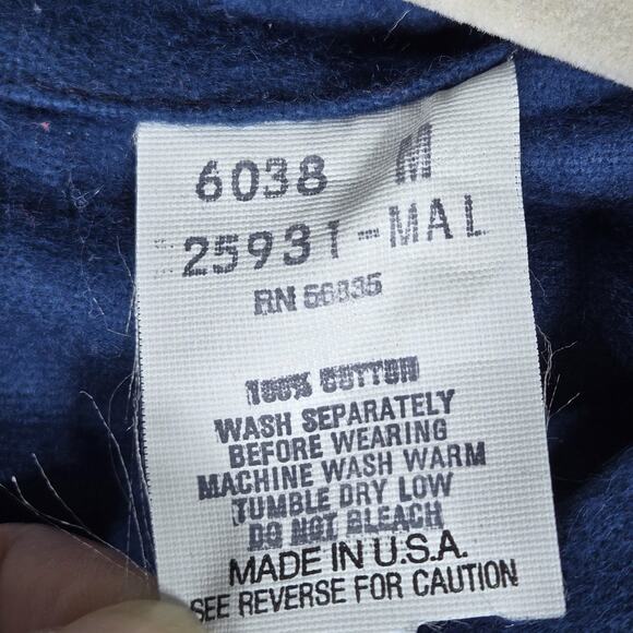 Vintage Cabelas Chamois Shirt Mens M Blue 100% Cotton Made USA Heavyweight Work - Picture 8 of 13